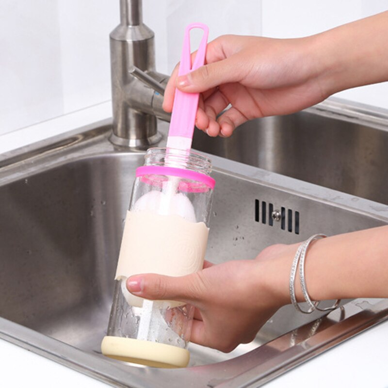 1Pcs Spons Schoonmaken Cup Borstel Lange Schacht Thermos Cup Borstel Water Fles Glas Cup Wassen Cleaner Tool Zuigfles borstels