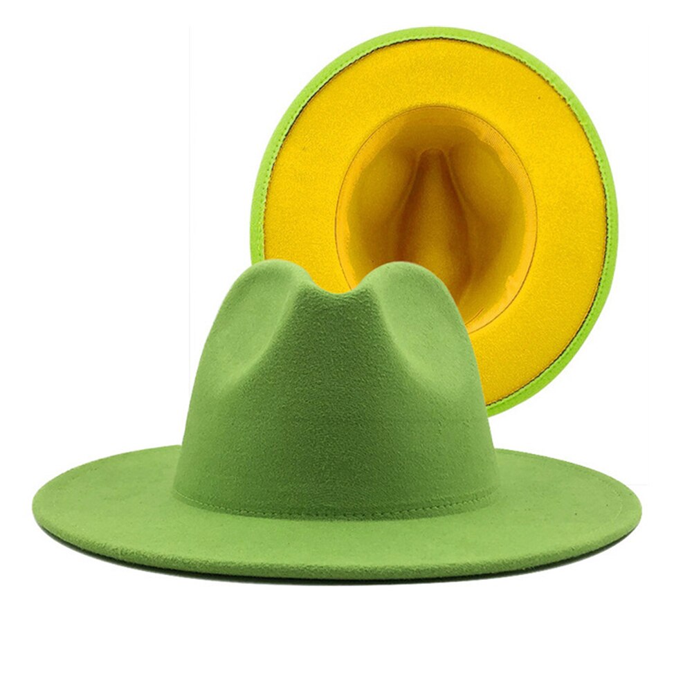 Chapeau en feutre pour femmes, couleur vert citron, chapeau fédoras jaune, à la , couleur mixte, jazz, blanc et rose: vert militaire