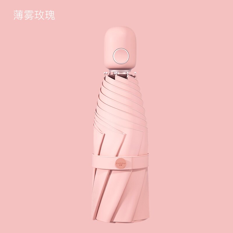 ZUODU Automatic Mini Pocket Umbrella Women Sun Protection Small Portable Ladies Parasol Pink Women Rain Five Folding Umbrella: Pink