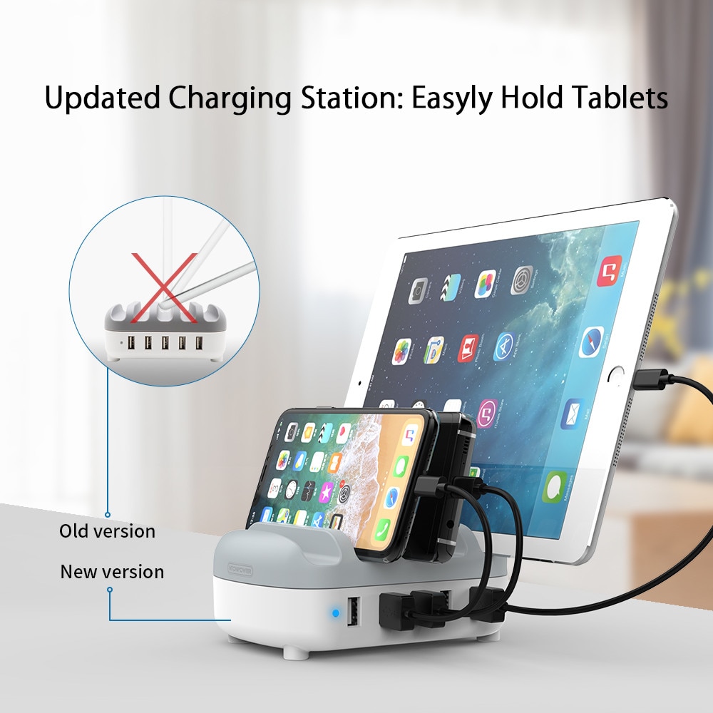 NTONPOWER Multi Ports USB Ladegerät Dock Station Desktop Ladegerät für Handy Kindle Tablet mit Telefon Halter