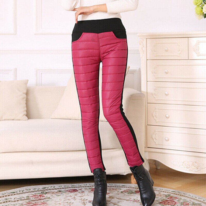 Frauen Hosen Winter Hohe Taille Slim Warme Dicke Ente Unten Legging Hosen Dünne Outdoor YS-BUY: XXXL / wine red