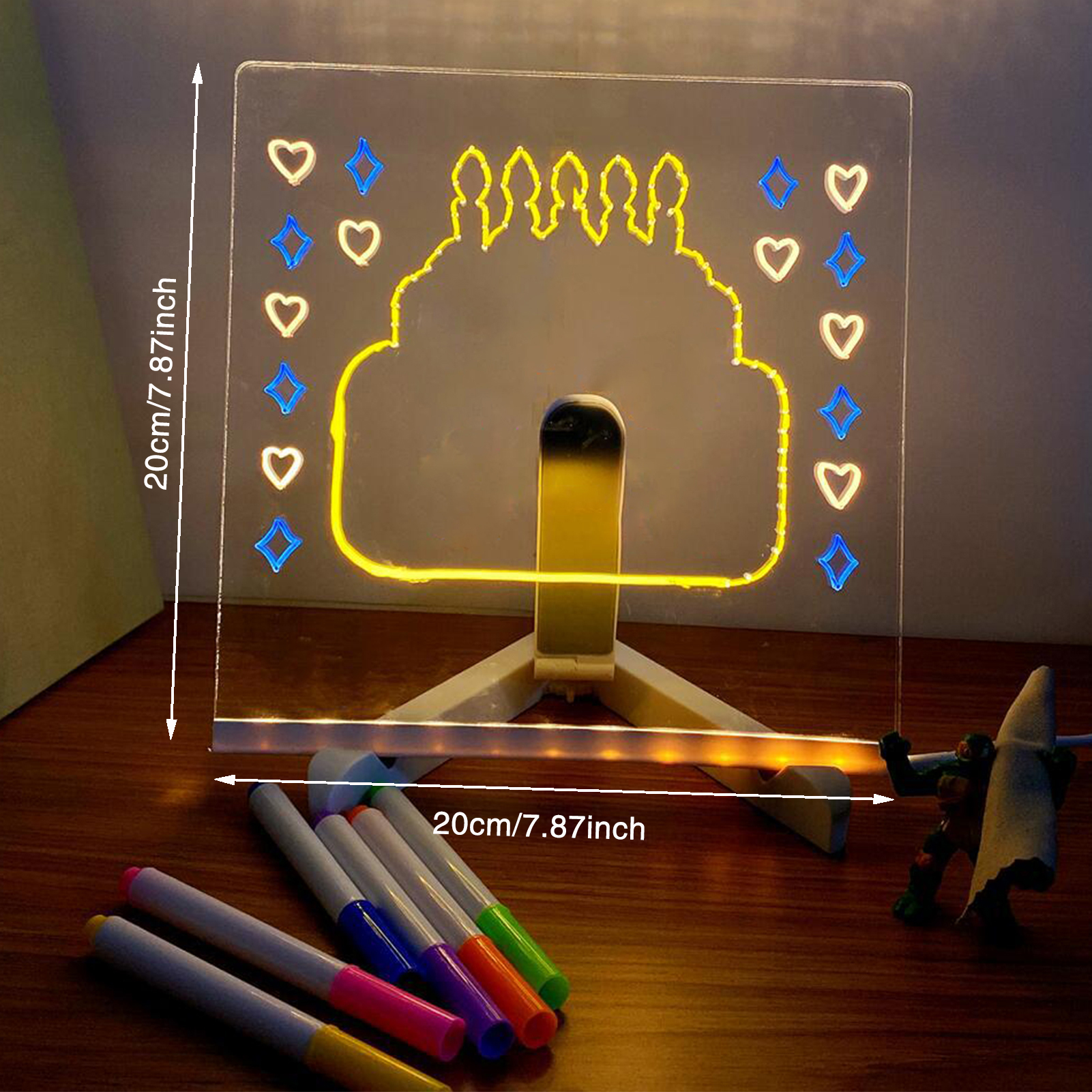 LED-verlicht magisch notitiebord Desktop Memo Notitiebord Uitwisbaar wit bord voor kinderen DIY-schilderen met 7-kleurige pennen: MULTI