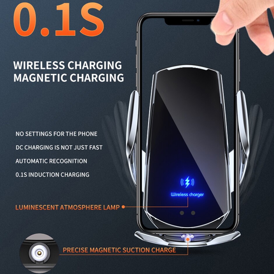 Automatic 15W Qi Car Wireless Charger for iPhone 13 12 11 XR X 8 Samsung S22 S21 Magnetic USB Infrared Sensor Phone Holder Mount