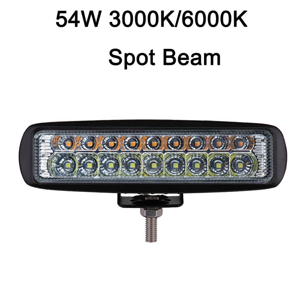 1 Pcs Ecahayaku 6 Inch Led Licht Bar 12V-30V 18W Waarschuwing Verlichting IP67 Led spotlight Motorcycle Offroad 4X4 Atv Trekker: 54W Dual Color