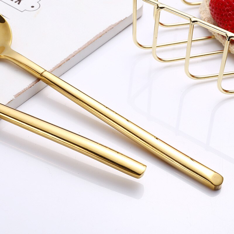 Spejl guld stål bestik sæt spisestel gaffel ske kniv sæt western restaurant rustfrit stål bordservice ske og gaffel sæt