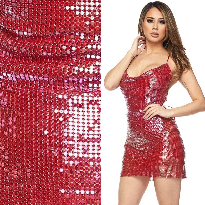 60 x18 tommer rødt iriserende metalnetstof metallisk pailletark pailletløkke firkantet til gør-det-selv kjole gardin dugeposer