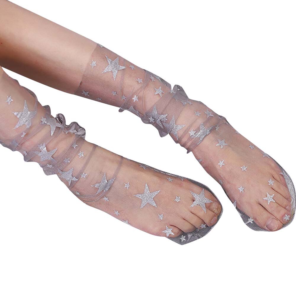 Frauen funkeln verlieren schier Tüll Socken transparent Glänzenden Stern Gittergewebe schlapp Socken Sommer Spitze Strumpfwaren Accessoires: grau groß Stern