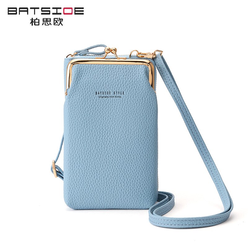 Batsioe-Bolso de teléfono para mujer, Cartera de estilo coreano de gran capacidad, longitud media, informal, con cremallera, bandolera Vertical, novedad de: Lake Blue