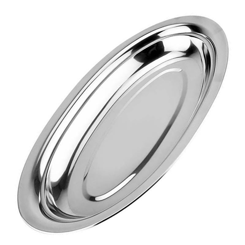 1pc Stainless Steel Dinner Plate Restaurant Serving Plate Oval Steaming Fish Plate Snack Dessert Dish Kitchen Service Tray