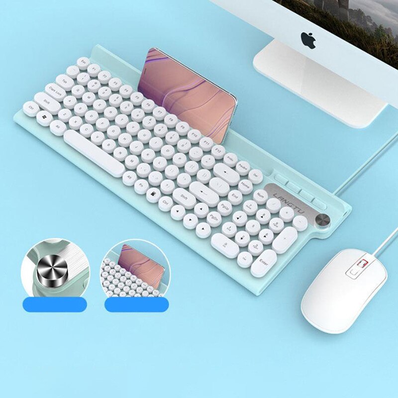 USB 104-key Gaming wired membrane keyboard and mouse set is suitable for computer notebooks as for girls: white