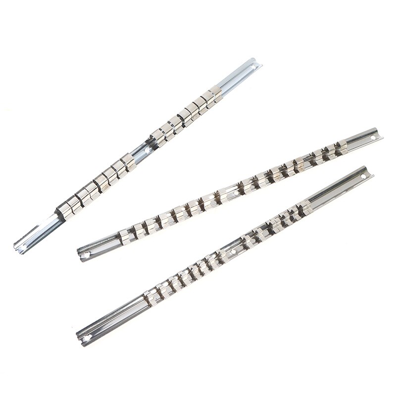 Stainless Steel Socket Rack Holder 1/4 3/8 1/2 Inch With 16 Clips Rail Tool Organizer Storage For Home Industrial Garage
