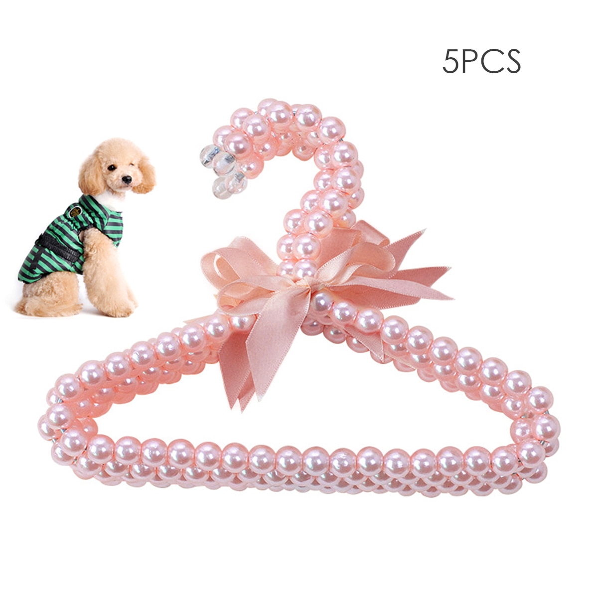 Perchas para mascotas ropa perlas cuentas perchero para bebé mascota perro gato, paquete de 5 utilizado para colgar ropa de bebé y ropa de mascotas: Pink