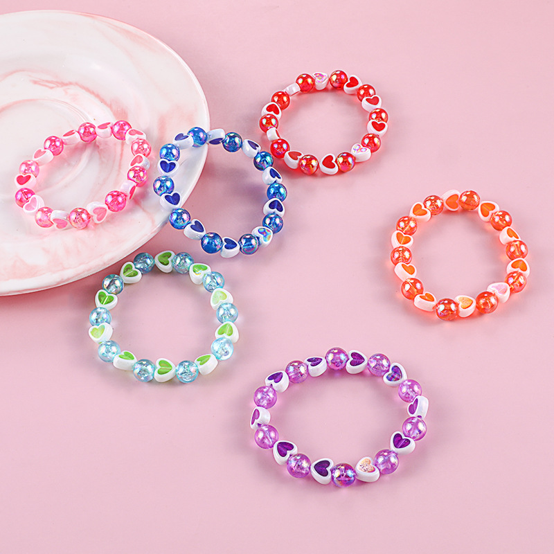 Pulsera de corazón de amor de Color acrílico para niños, pulseras de amistad para niñas, accesorios de joyería simples, dijes de 2022