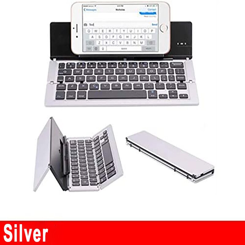 Piega tastiera Wireless portatile per tablet PC iPad IOS Android Windows tastiera pieghevole universale sottile con supporto per supporto: Silver
