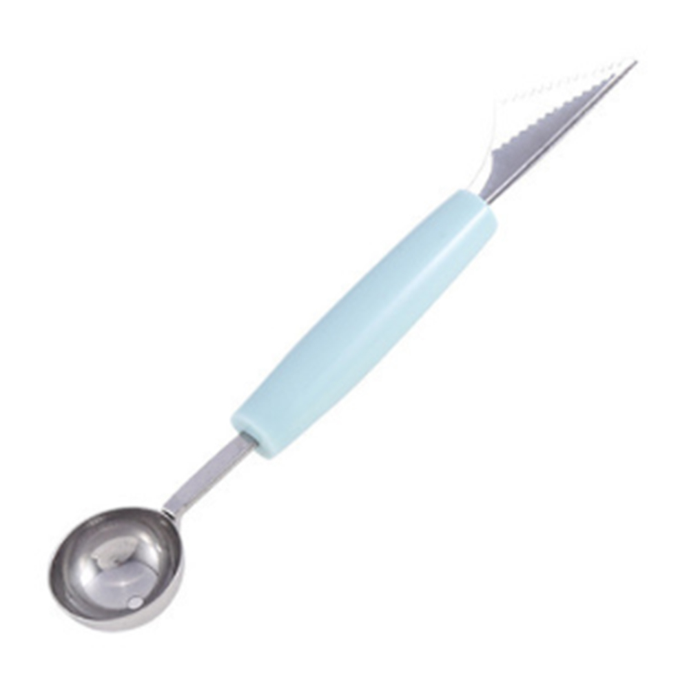 2 In 1 Ice Cream Ball Spoon DIY Assortment Fruit Digging Spoon Tool Watermelon Fruit Carving Gouge Knife: Blue