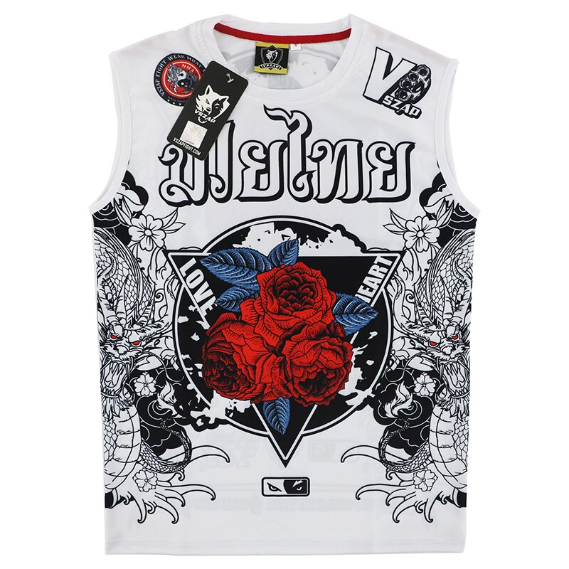 Vszap rose boksning sports t-shirt muay thai kamp fitness elasticitet skjorte ærmeløs boksetøj muay thai shorts mma