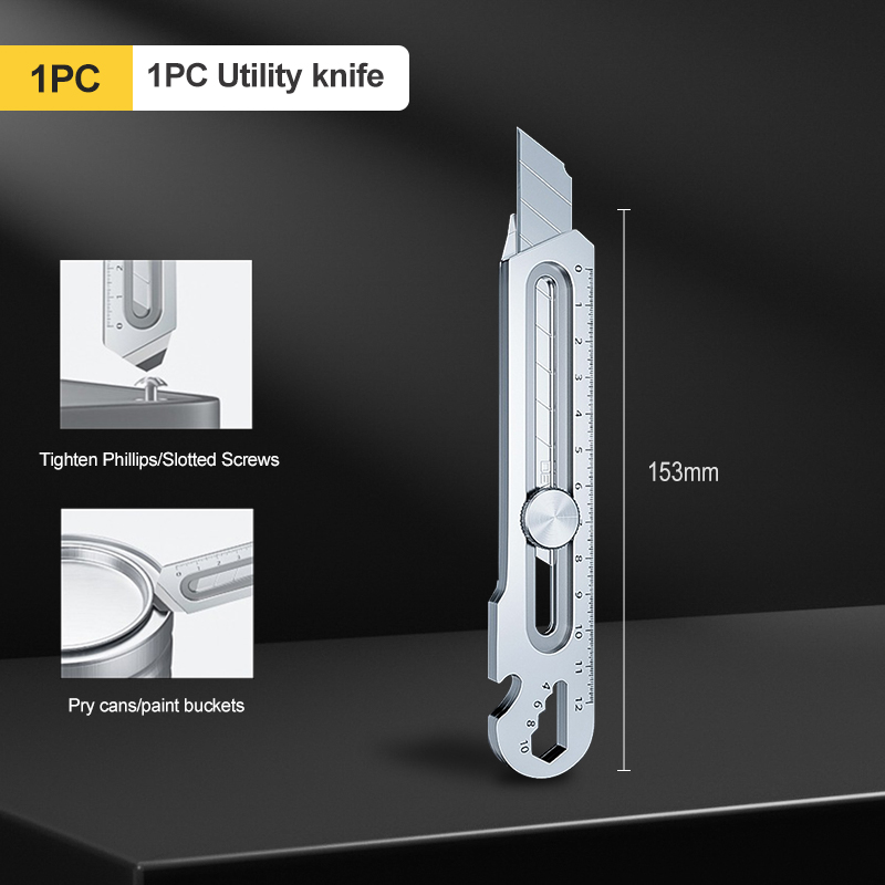 6 in 1 Stainless Steel Utility Knife Multi-Function Opener Retractable Box Cutter Portable Office Home Courier Unboxing Knifes: green