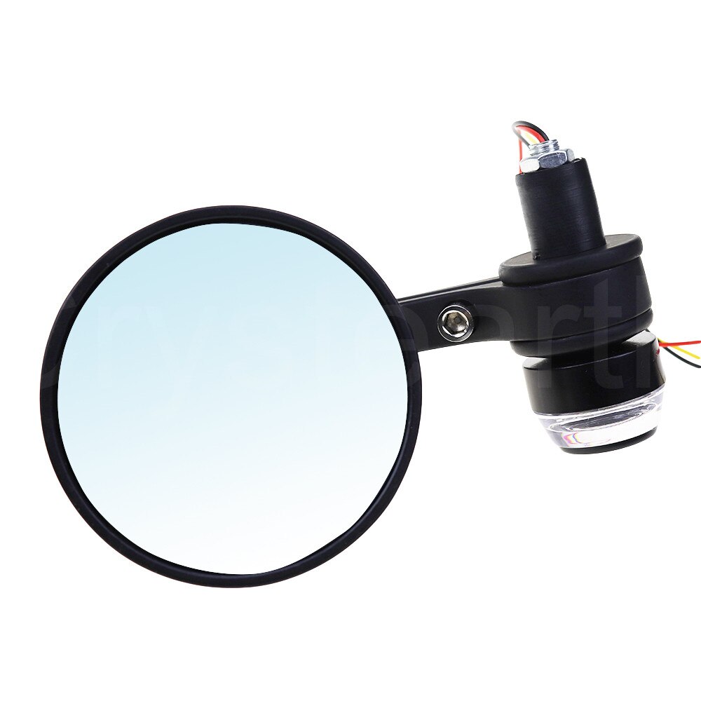 7/8" 22mm Universal Round Motorcycle Rear View Mirrors Handle Bar End Side Mirrors With LED Turn Signals Black Cafe Racer Mirror