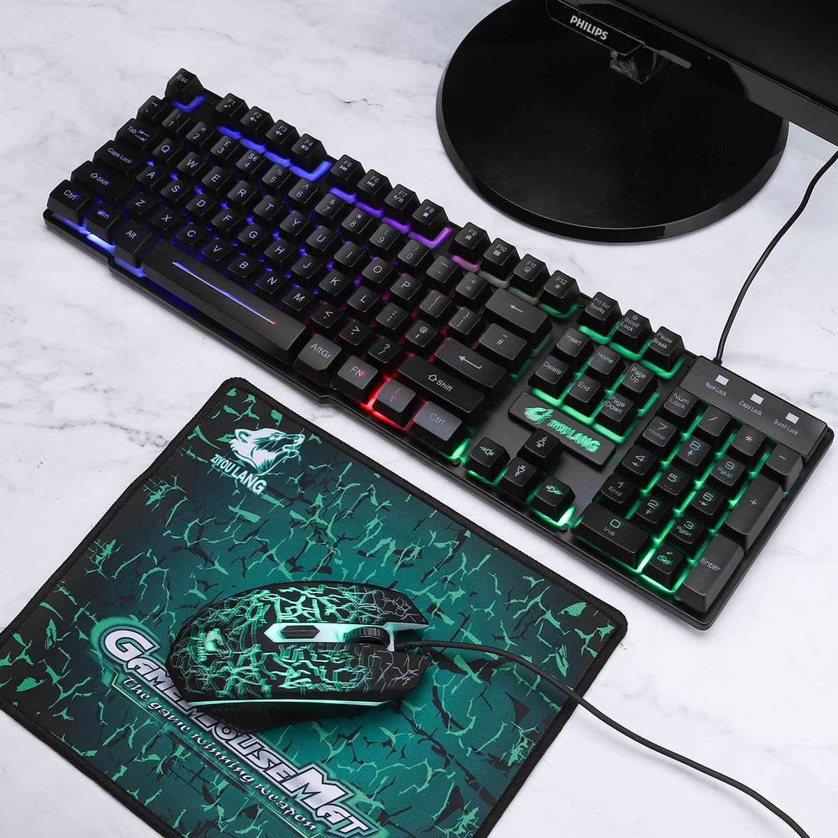 RGB Led Lighting Computer Laptop Gamer USB Wired Gaming Keyboard Backlit With Mouse Pads Keyboards Mechanical Feeling