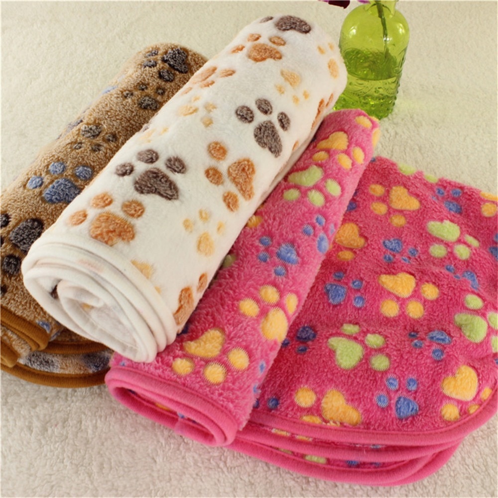 Cute Dog Bed Mats Soft Flannel Fleece Paw Foot Print Warm Pet Blanket Sleeping Beds Cover Mat For Small Medium Dogs Cats