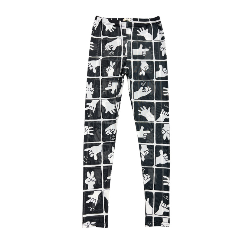 Spring Summer Women Y2K Cute Boston Terrier Graphic Stretch Tulle Leggings See-through Patterned Paisley Print Pants