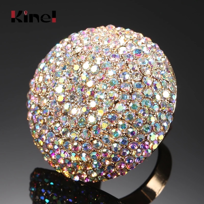 Kinel, anillos grandes coloridos de cristal para mujer, Color dorado, marroquí, anillo llamativo de boda para banquete, de cristal,