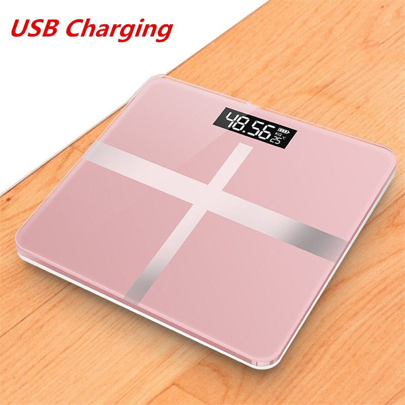 Floor Weegschalen Badkamer Lichaamsvet Schaal Glas Elektronische Smart Weegschalen Usb Opladen Lcd Display Body Wegen Digitale Weegschaal: Cross Rose Gold-USB