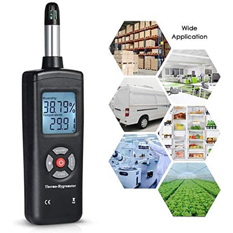Retail Digital Psychrometer Thermo Hygrometer, High Sensitive Thermo Hygrometer With Dew Point Wet Bulb Temperature Humidity