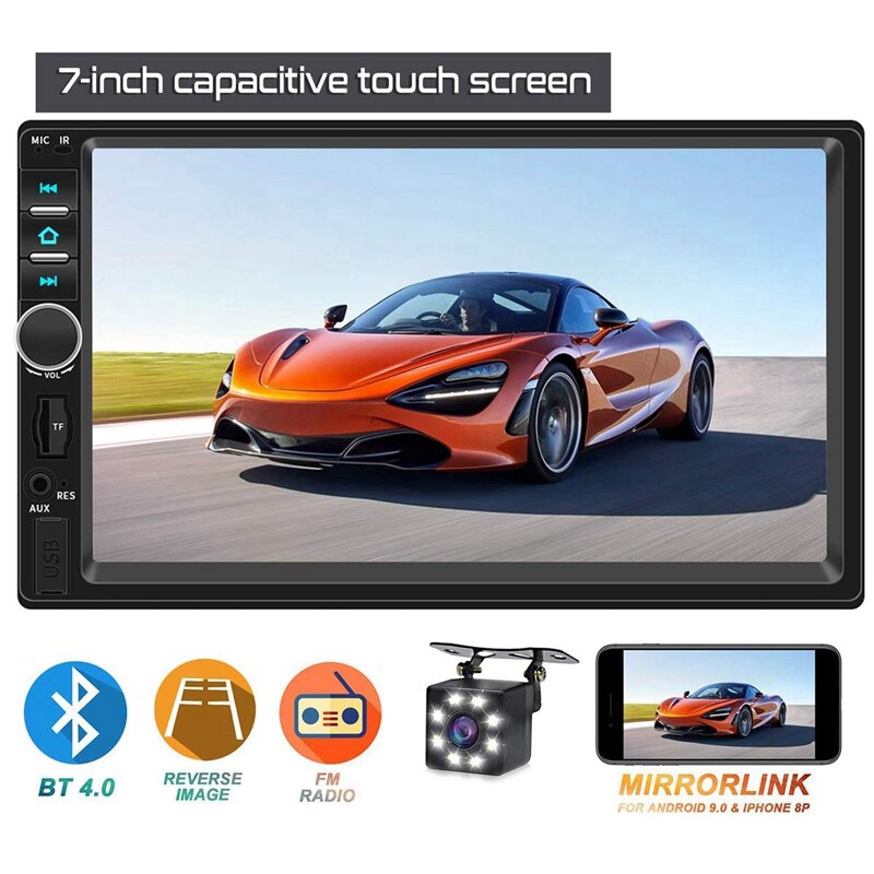 Double Din Car Stereo Upgrade 7 Inch Contact Screen Car MP5 Player with Rear-View Camera,AM/FM Radio Receiver, Bluetooth , Mirro