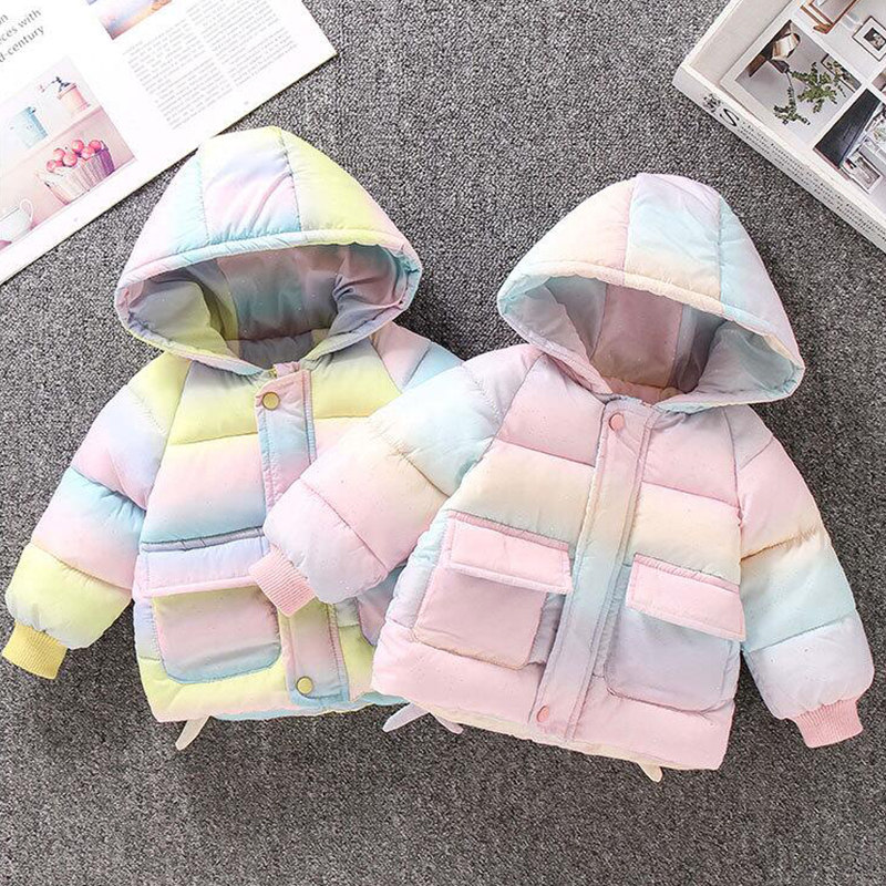 Baby Meisje Jas Winter Donsjack Dikke Warme Katoenen Jas Meisje Kleurrijke Mode Hooded Jas Kinderen Donsjack