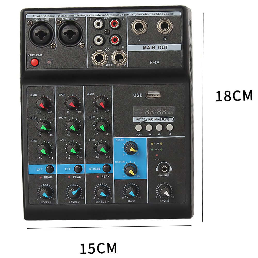 4-Channel Home Real-Time Recording Computer Sound Card USB Bluetooth Sound Console Audio Mixer Sound Board Controll