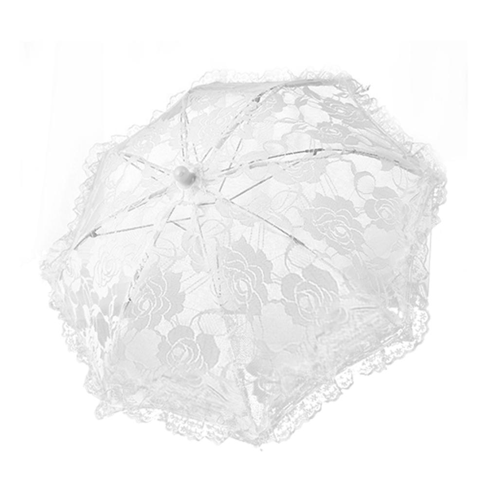 Bryllup blomsterpike hvit dekorativ paraply europeisk og amerikansk stil liten blonderparaply med langt håndtak i rustfritt stål: B