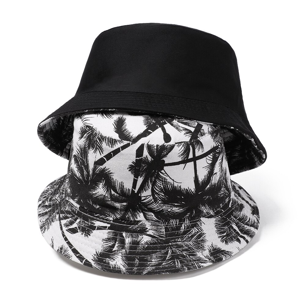 Canvas Foldable Double-Sided Fisherman Cap Women Men Outdoor Sunscreen Hat Coconut Bucket Hat