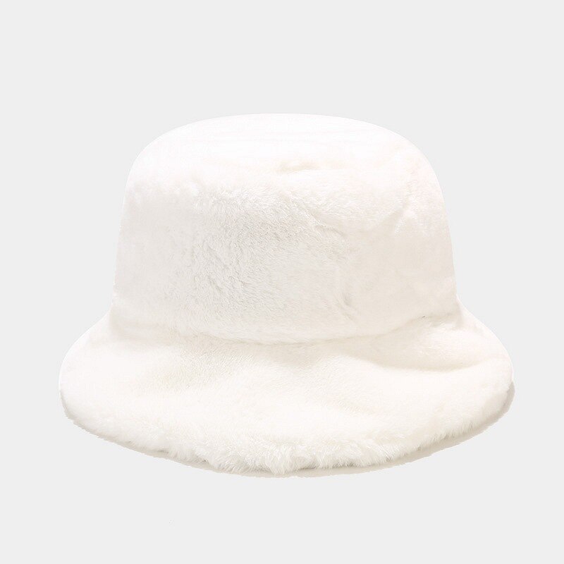 Kvinder spand hat faux pels fisker kasket blød varm cloche hatte vinter udendørs casual tilbehør: Hvid