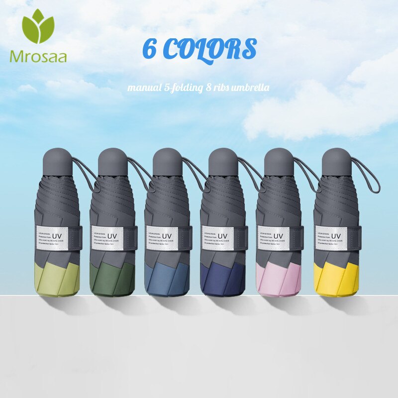 8 ribber mini paraplyer vindtett anti -uv 5 sammenleggbar vinyl paraply bærbar reise regn kvinner menn låve lomme paraply parasoll