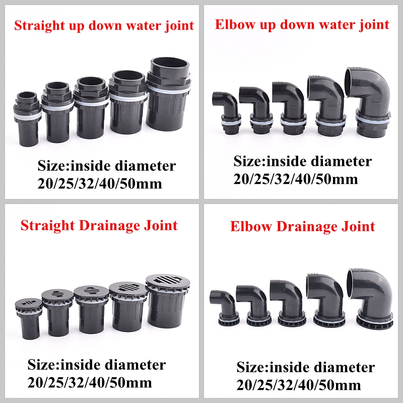 Black 20-50mm Aquarium Fish Tank Drain Joint PVC Pipe Water Supply Tube Connector Household DIY Water Inlet Outlet Tank Joint