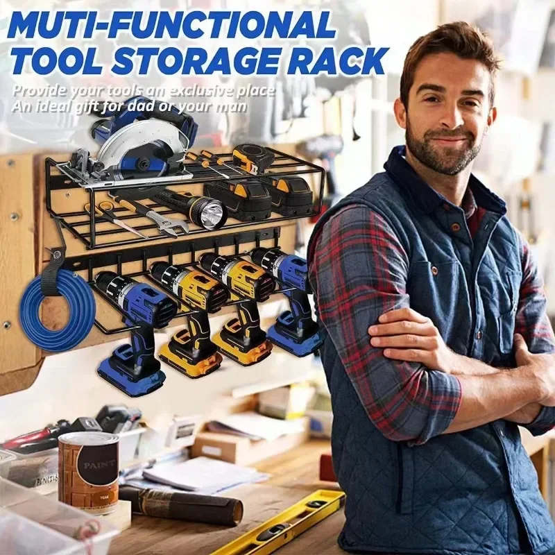 1pc Wall-mounted Utility Rack Power Tool Organizer Heavy Duty Metal Tool Shelf Drill Wall Mounted Storage Rack Tool Storage Orga