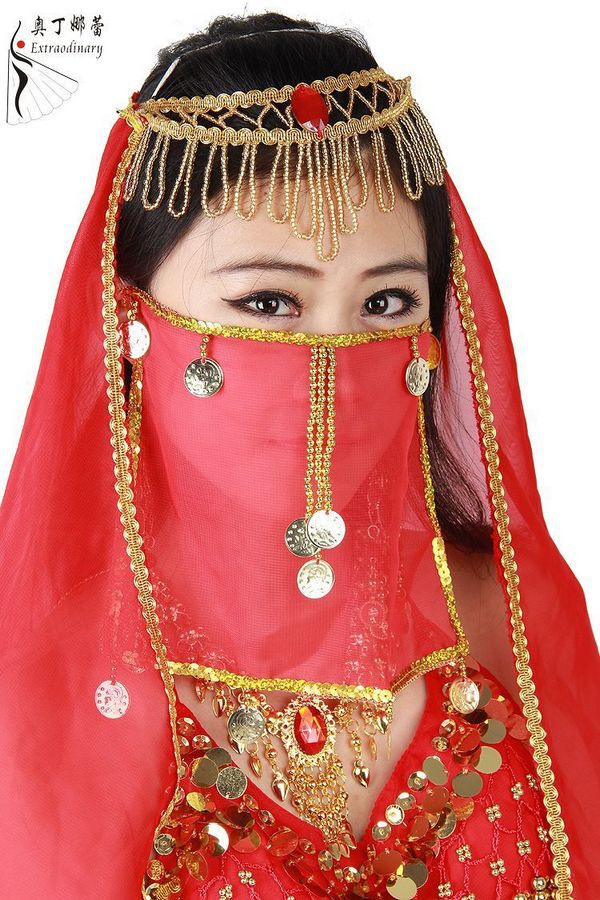 Dancewear Performance Belly Outfit Sequin Accessory for Ladies Belly Dance Veil #B08: red