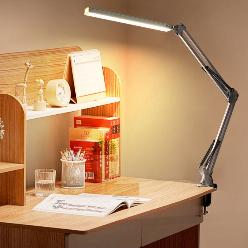 LED Desk Lamp with Clamp 10W Swing Arm Desk Lamp Eye-Caring Dimmable Desk Light with 10 Brightness Level, 3 Lighting Modes