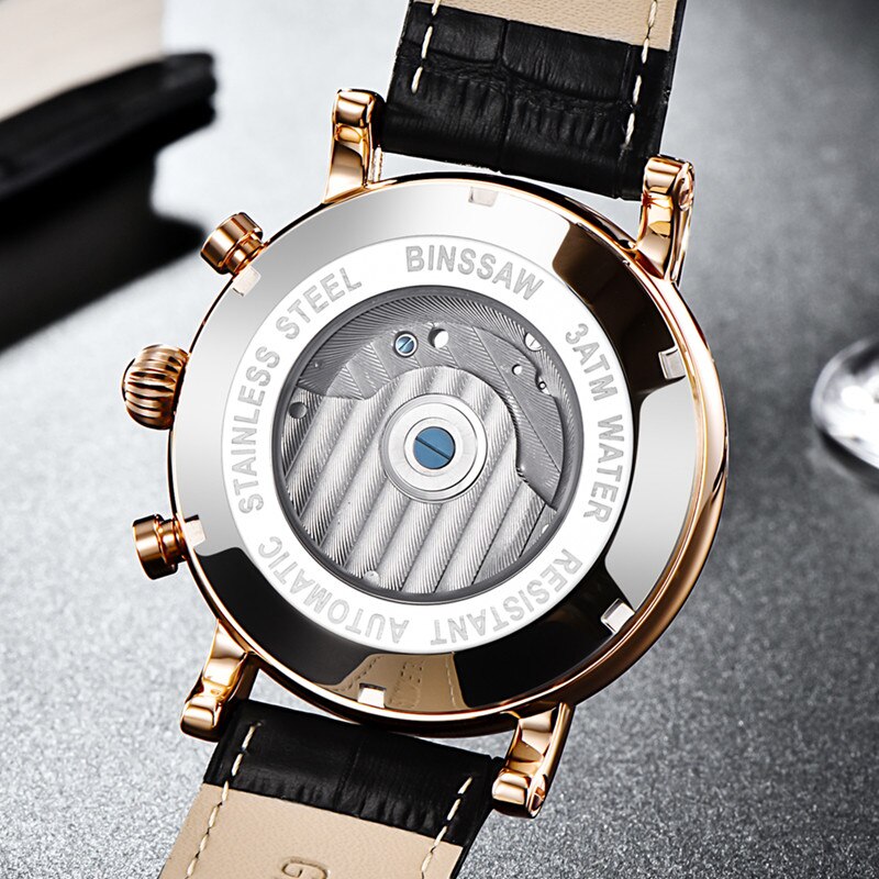 BINSSAW mentoubillon reloj mecánico automático de de de cuero deportivo de negocios relojes impermeables reloj Masculino