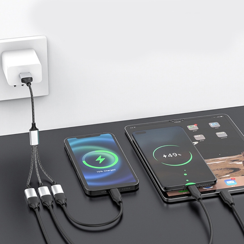 Cable divisor de alimentación USB 2,0, adaptador de 1 macho a 2 hembra con USB C para carga y sincronización de datos para ordenador portátil