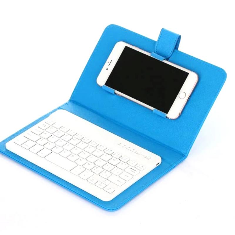 Telefoon Bluetooth Keyboard Case Leather Stand Cover Voor Iphone Ipad Huawei Xiaomi Samsung Mobiele Telefoon Tablet: blue