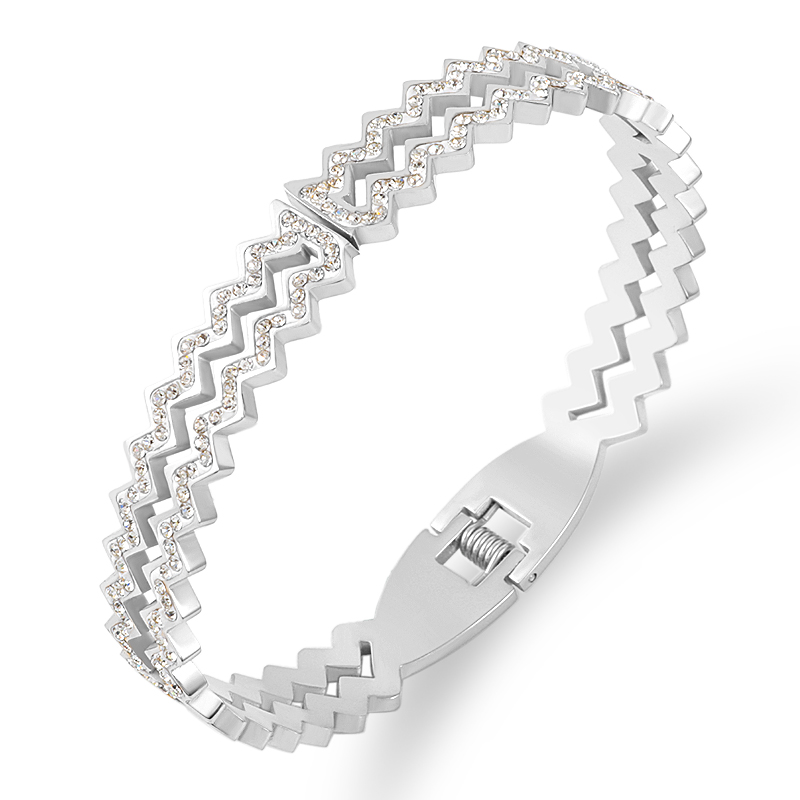 2021 Summer Fashion Zirconia Geometry Bracelet bracciali cavi in acciaio inossidabile bracciale in oro per gioielli da donna regalo per gli amanti del matrimonio: Silver