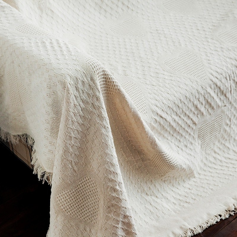 Couverture de canapé blanc solide | Couverture de voyage en coton, couverture d'avion, couvertures tricotées en Jacquard avec glands, couverture jeter pour canapé