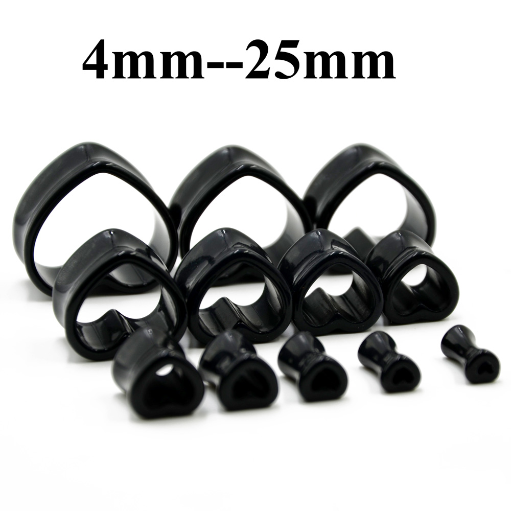 Acrylic Love Black White Heart shaped Hollow Transparent Ear Gauge Piercing Clear Ear Tunnel Ear Expander 4mm-25mm