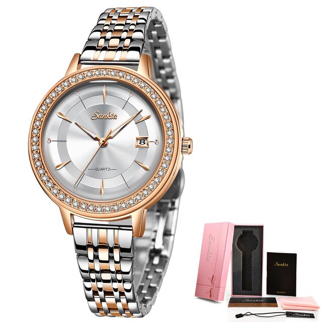 Reloj Mujer Sunkta Mode Vrouwen Horloges Rose Gold Dames Armband Horloges Creatieve Waterdichte Quartz Horloges Voor Vrouwen