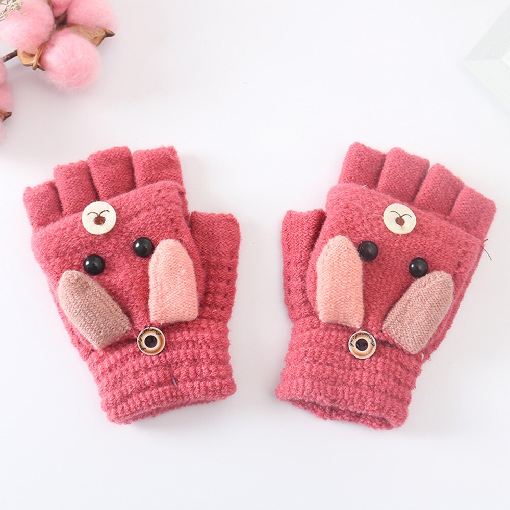 Guantes de algodón para niños de 4 a 12 años, manoplas con tapa y dibujos animados, para mantener el calor, para la escuela primaria, escritura, estudio, navidad: Rojo