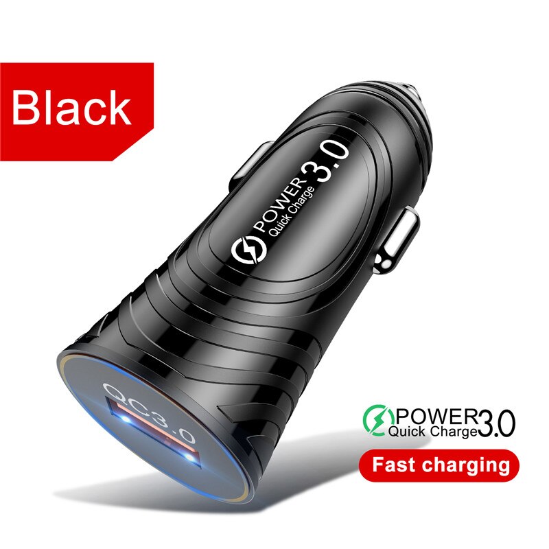 Car USB Charger Quick Charge 3.0 Universal 18W Charging in Car For iPhone 12 Pro Max Xiaomi Samsung Huawei P40 Fast Car Charger: Black