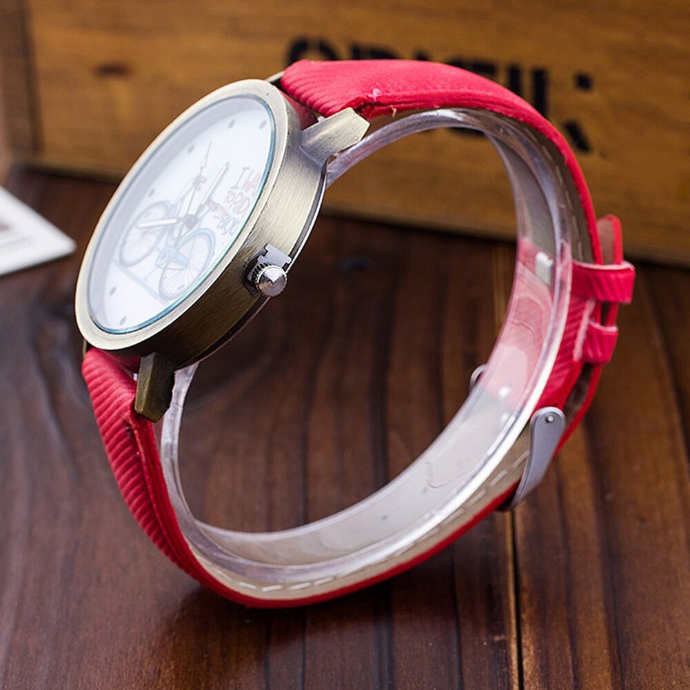 relojes de pulsera de Unisex Retro esfera redonda de cuarzo con patrón de bicicleta reloj de dibujos animados para mujer relojes de pulsera de cuero Vintage Casual
