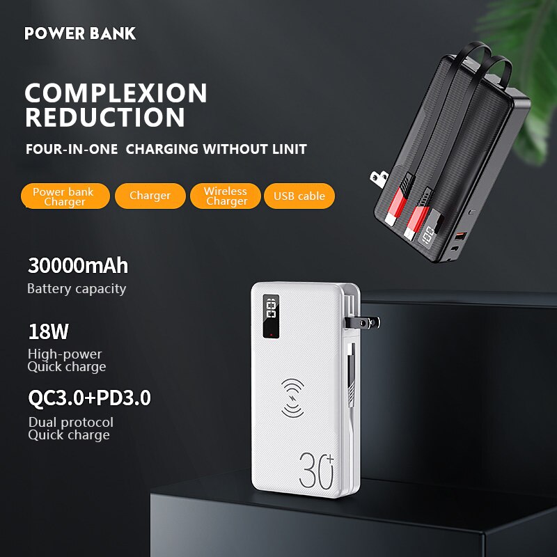 3 in 1 Xiaomi wireless powerbank QI 20000mAh 18W PD QC3.0 Fast Charger 30000mah battery For iPhone Samsung External battery